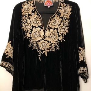 Johnny Was Black + Gold Velvet Top. Size Medium + Like New Condition